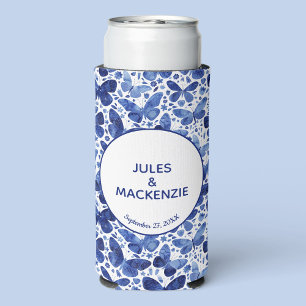 Butterflies Watercolor Blue Modern Wedding Seltzer Can Cooler
