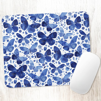 Butterflies Watercolor Blue Mouse Mat