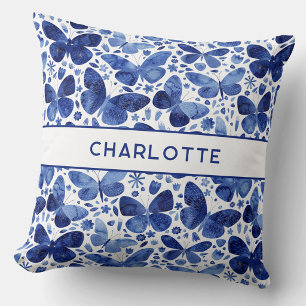 Butterflies Watercolor Blue Personalised Cushion