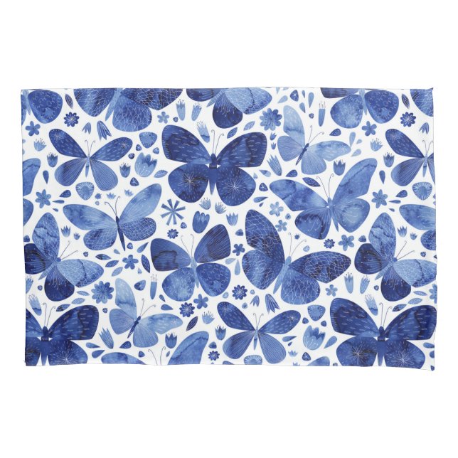 Butterflies Watercolor Blue Pillowcase (Front)
