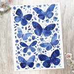 Butterflies Watercolor Blue Postcard<br><div class="desc">Indigo blue and white watercolor butterfly painting.</div>