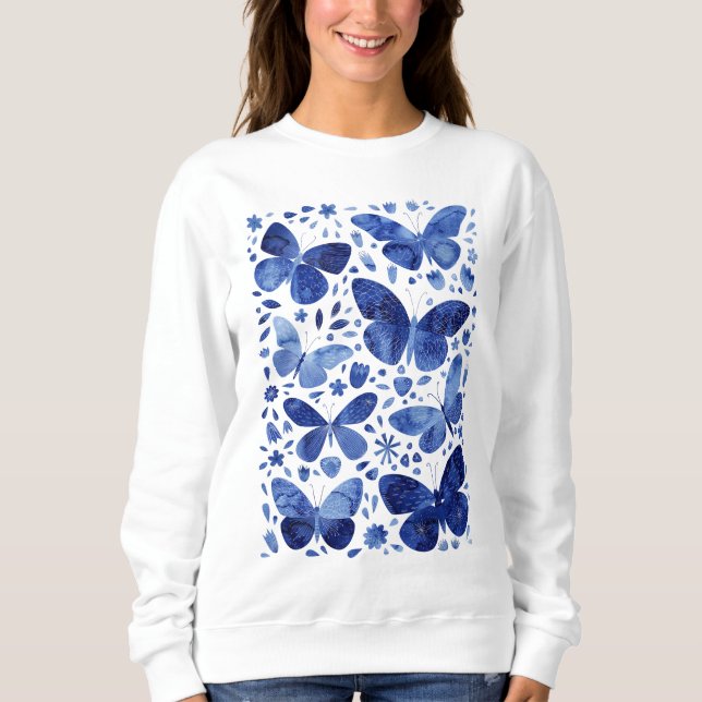 Butterflies Watercolor Blue Sweatshirt (Front)