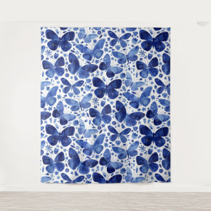 Butterflies Watercolor Blue Tapestry