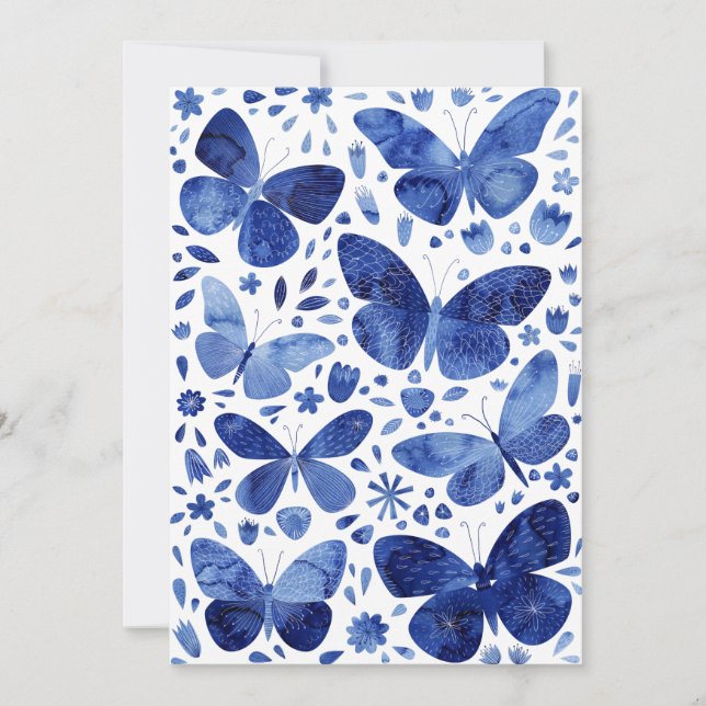 Butterflies Watercolor Blue Thank You Card (Front)