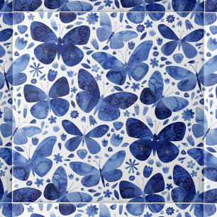 Butterflies Watercolor Blue Tile