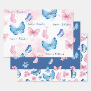 Butterflies Watercolor Blue Wrapping Paper