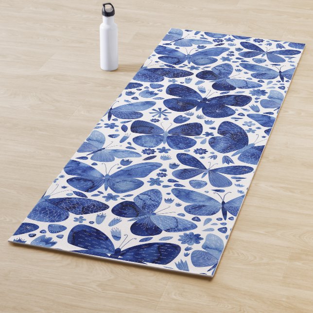 Butterflies Watercolor Blue  Yoga Mat (In Situ)