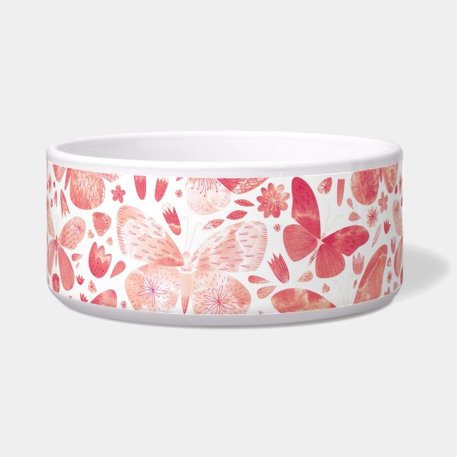 Butterflies Watercolor Coral Pink Bowl (Front)
