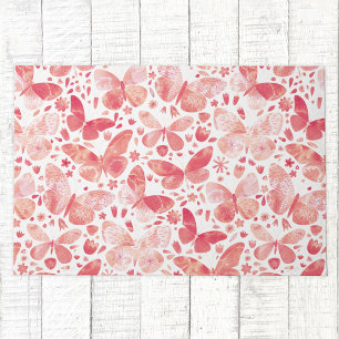 Butterflies Watercolor Coral Pink Doormat
