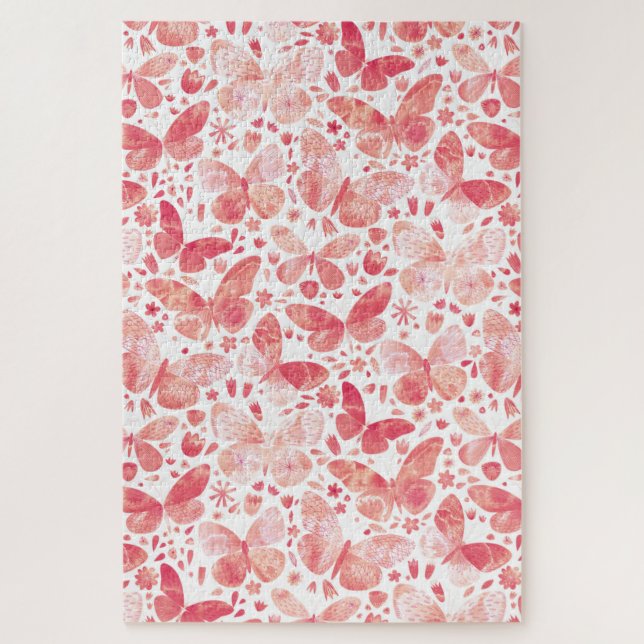 Butterflies Watercolor Coral Pink Jigsaw Puzzle (Vertical)