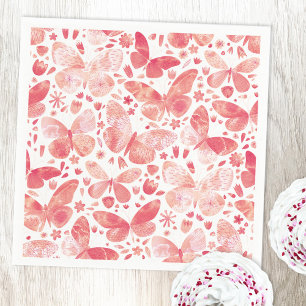 Butterflies Watercolor Coral Pink Napkin