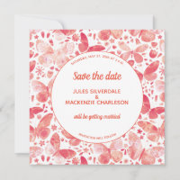 Butterflies Watercolor Coral Pink Save the Date