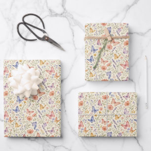 Butterflies Watercolor Florals Baby Shower Wrapping Paper Sheet