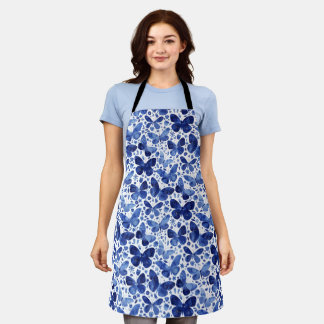 Butterflies Watercolor Indigo Blue Apron