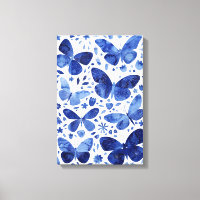 Butterflies Watercolor Indigo Blue Canvas Print