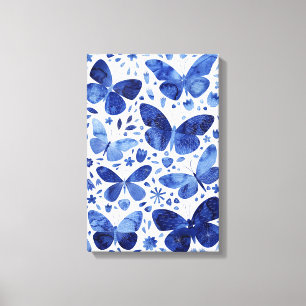 Butterflies Watercolor Indigo Blue Canvas Print
