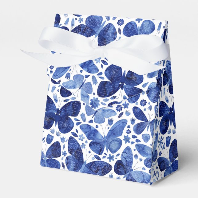 Butterflies Watercolor Indigo Blue Favour Box (Front Side)