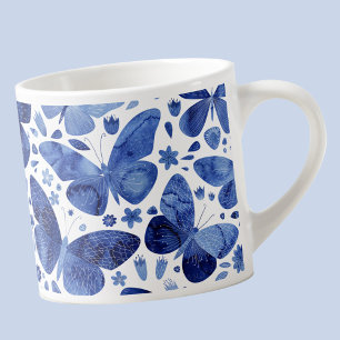 Butterflies Watercolor Indigo Blue Keepsake Espresso Cup