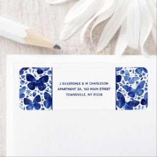 Butterflies Watercolor Indigo Blue Return Address