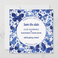 Butterflies Watercolor Indigo Blue Save the Date