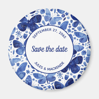 Butterflies Watercolor Indigo Blue Save the Date M Magnet
