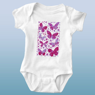 Butterflies Watercolor Magenta Pink Baby Bodysuit