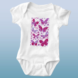 Butterflies Watercolor Magenta Pink Baby Bodysuit