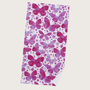 Butterflies Watercolor Magenta Pink Beach Towel