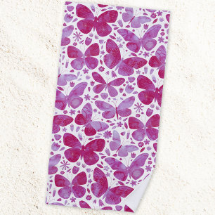 Butterflies Watercolor Magenta Pink Beach Towel