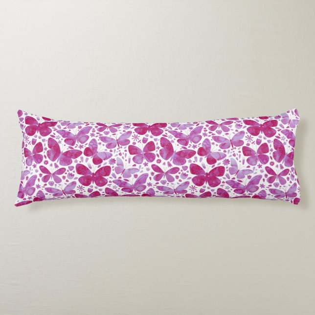 Butterflies Watercolor Magenta Pink Body Cushion (Front)