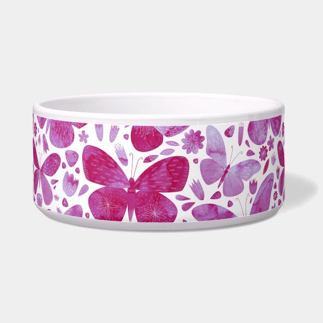 Butterflies Watercolor Magenta Pink Bowl (Front)