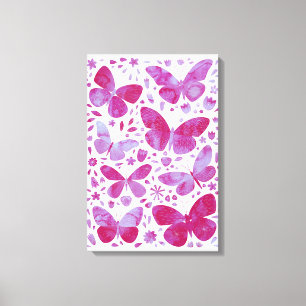 Butterflies Watercolor Magenta Pink Canvas Print
