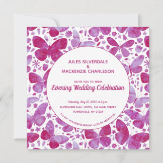 Butterflies Watercolor Magenta Pink Evening Invitation