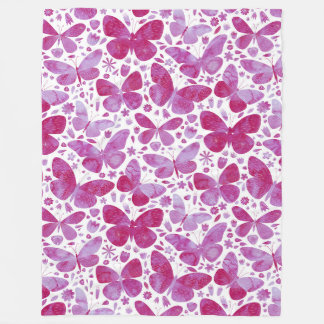 Butterflies Watercolor Magenta Pink Fleece Blanket