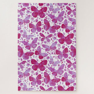 Butterflies Watercolor Magenta Pink Jigsaw Puzzle