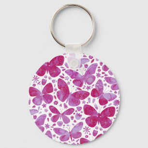 Butterflies Watercolor Magenta Pink Keepsake Key Ring