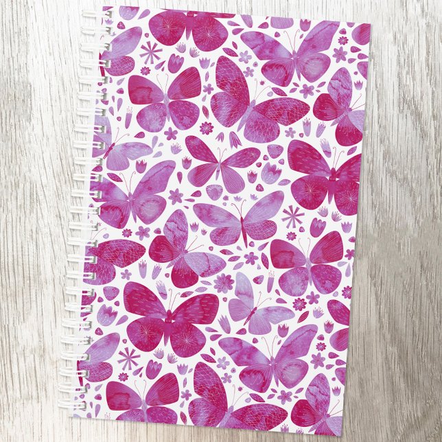 Butterflies Watercolor Magenta Pink Planner (Magenta hot pink watercolor butterfly pattern planner)
