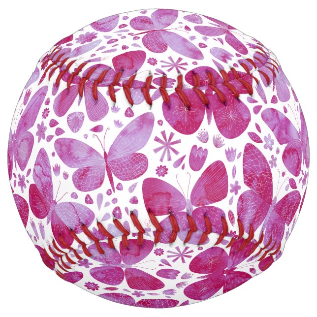 Butterflies Watercolor Magenta Pink Softball (Front)