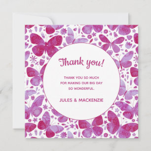 Butterflies Watercolor Magenta Pink Wedding Thank You Card