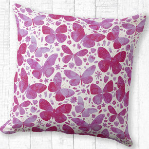 Butterflies Watercolor Pattern Pink Cushion