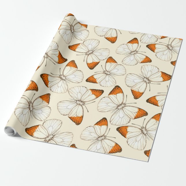 Butterflies watercolor pattern wrapping paper (Unrolled)