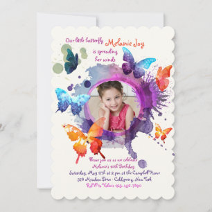 Butterflies Watercolor Photo Invitation