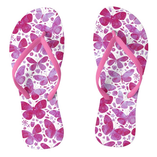 Butterflies Watercolor Pink flip flops (Footbed)