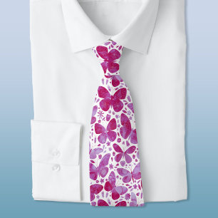 Butterflies Watercolor Pink Tie