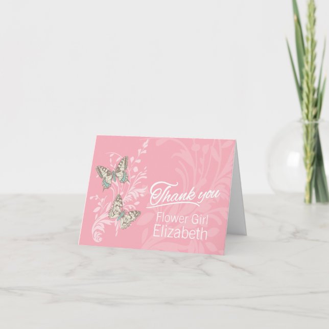 Butterflies wedding flower girl thanks card (Front)