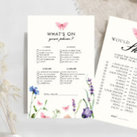 Butterflies What On Your Phone Bridal Shower Game
