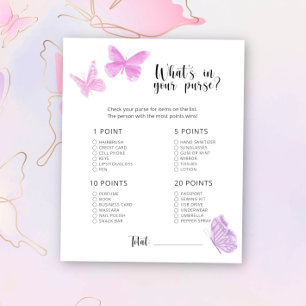 Butterflies - Whats in your purse baby shower game
