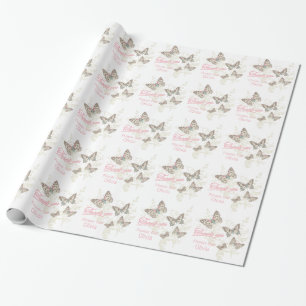 Butterflies white pink wedding favour thank you wrapping paper