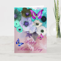 BUTTERFLIES ,WHITE TEAL ROSES AND ANEMONE FLOWERS