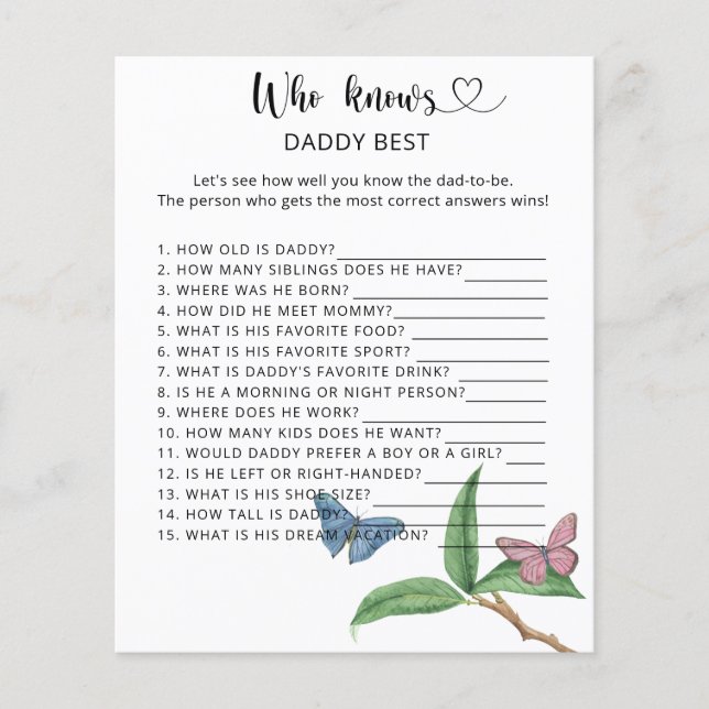 Butterflies - Who knows DADDY best game (Front)